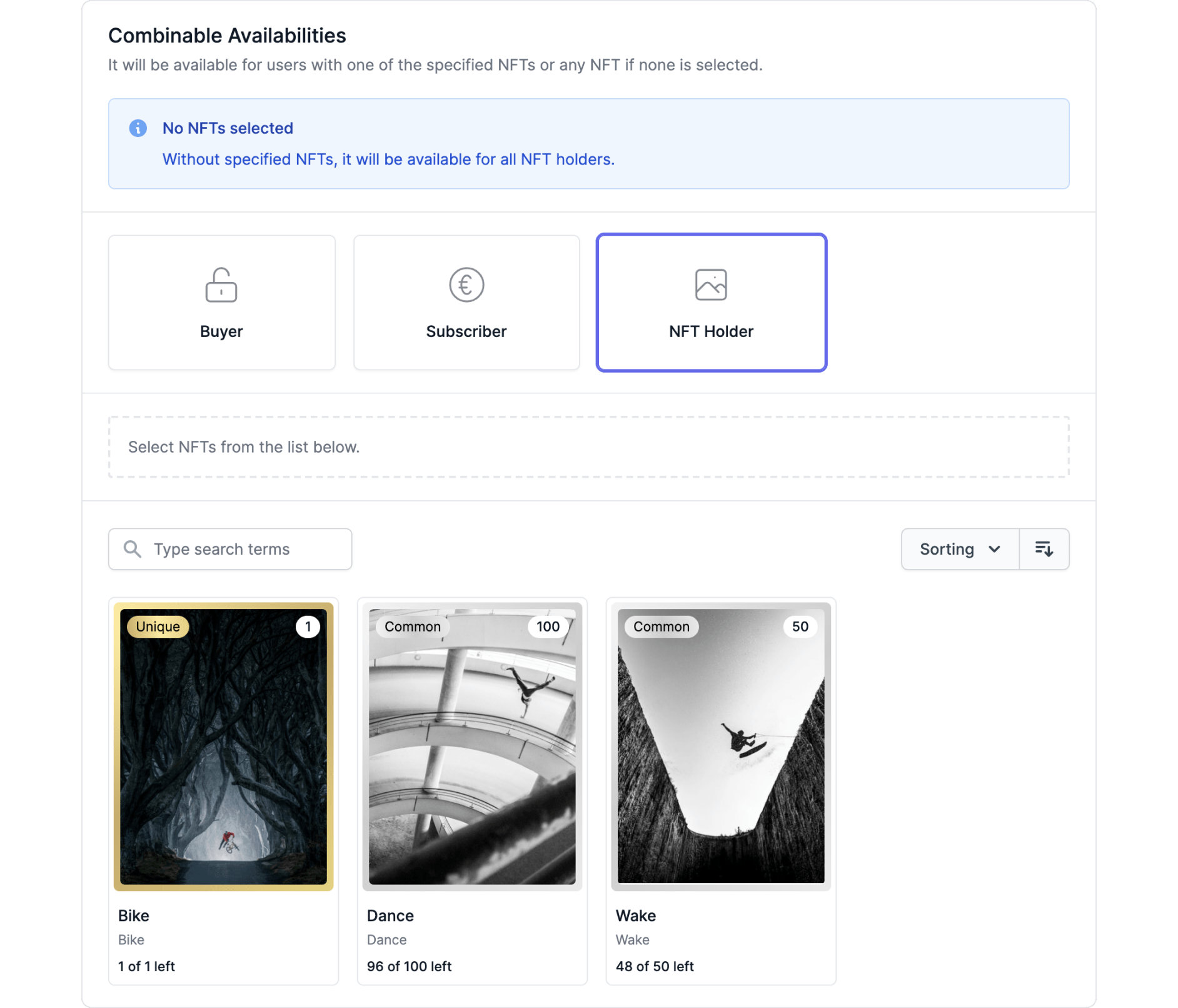 Setting the Availability to NFT Holder on Unyfy Platform