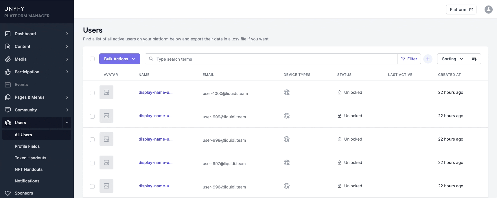 Using OR-filters in the Unyfy Platform Manager